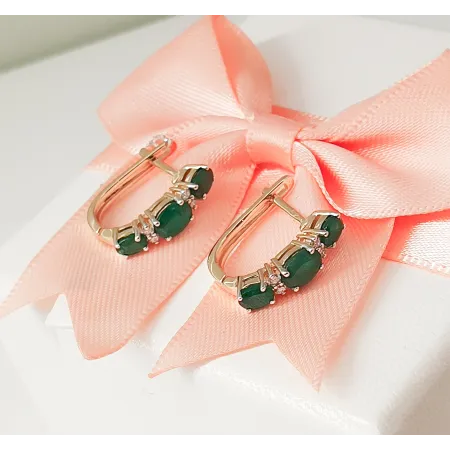 Kolczyki 585 Szmaragd Diamenty Angielskie Zapięcie