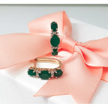 Kolczyki 585 Szmaragd Diamenty Angielskie Zapięcie