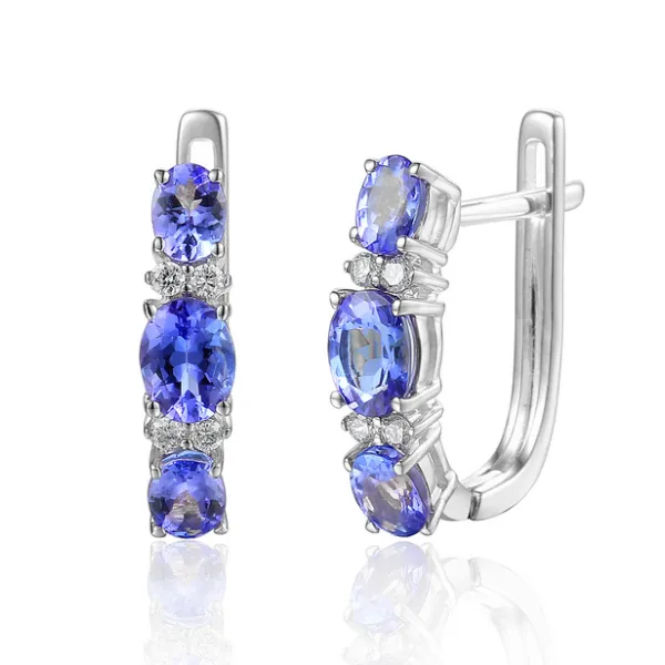 Kolczyki Tanzanity i Diamenty pr 585 Białe Złoto