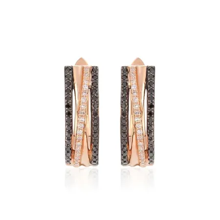 KOLCZYKI RÓŻOWE ZŁOTO 585  BIAŁE I CZARNE BRYLANTY