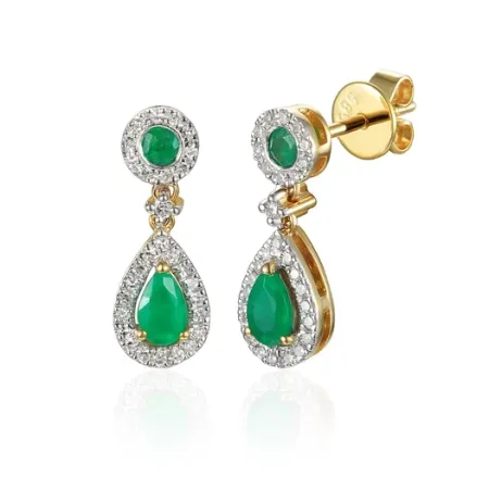 ZŁOTE KOLCZYKI SZMARAGDY DIAMENTY SZTYFT PRÓBA 585