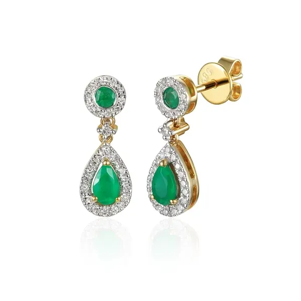 ZŁOTE KOLCZYKI SZMARAGDY DIAMENTY SZTYFT PRÓBA 585