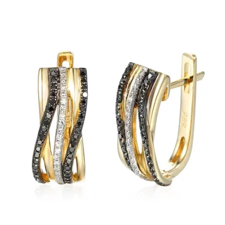 Złote Kolczyki Czarne Brylanty Angielskie pr 585