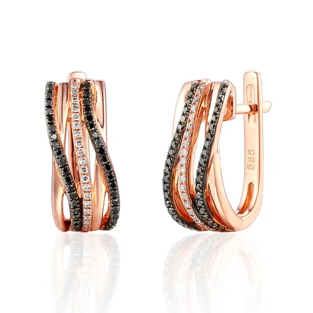 Kolczyki Białe Czarne Brylanty Różowe Złoto pr 585