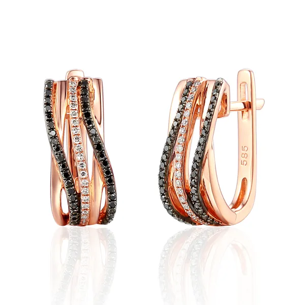 Kolczyki Białe Czarne Brylanty Różowe Złoto pr 585