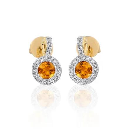 ZŁOTE 585 KOLCZYKI Z SZAFIREM I DIAMENTAMI SZTYFT