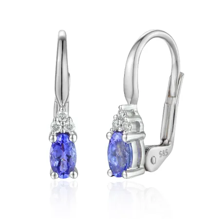 KOLCZYKI 585 TANZANIT DIAMENTY BIAŁE ZŁOTO PREZENT