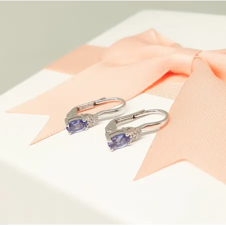 KOLCZYKI 585 TANZANIT DIAMENTY BIAŁE ZŁOTO PREZENT