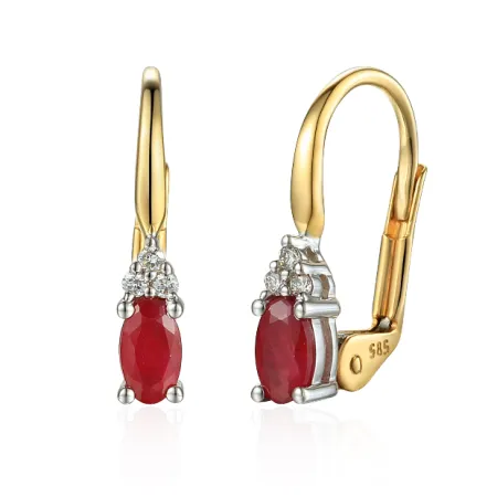 ZŁOTE 585 KOLCZYKI RUBIN DIAMENTY PATENTKA