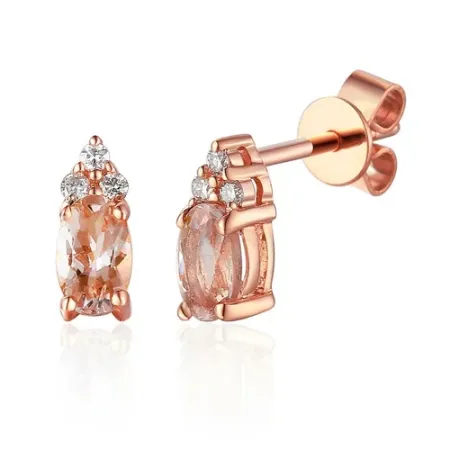 RÓŻOWE 585 KOLCZYKI MORGANIT DIAMENT SZTYFT