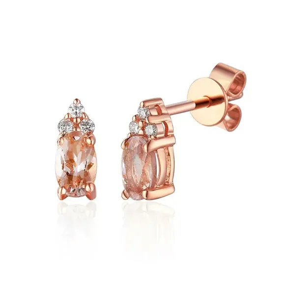 RÓŻOWE 585 KOLCZYKI MORGANIT DIAMENT SZTYFT
