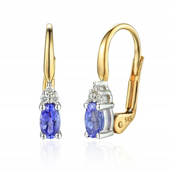 ZŁOTE KOLCZYKI 585 TANZANIT DIAMENTY PATENTKA 