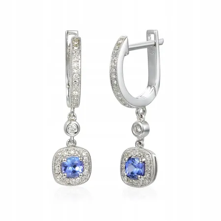 KOLCZYKI TANZANIT DIAMENTY BIAŁE ZŁOTO PRÓBA 585