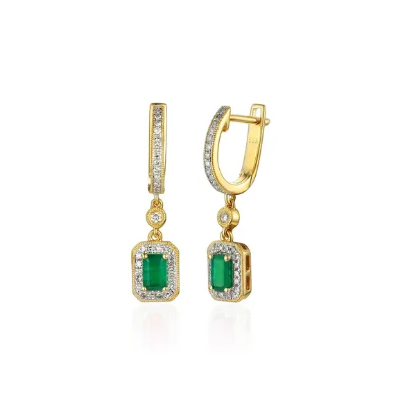 ZŁOTE 585 KOLCZYKI ZE SZMARAGDAMI I DIAMENTAMI