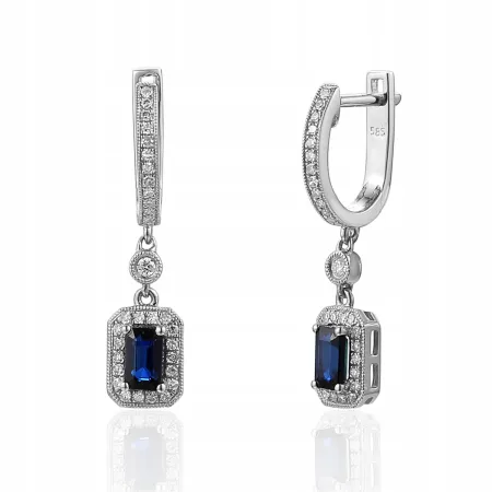 KOLCZYKI SZAFIR DIAMENTY BIAŁE ZŁOTO PRÓBA 585