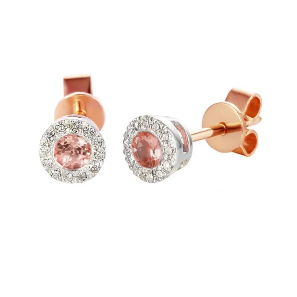 ZŁOTE KOLCZYKI MORGANIT I DIAMENTY SZTYFT PREZENT