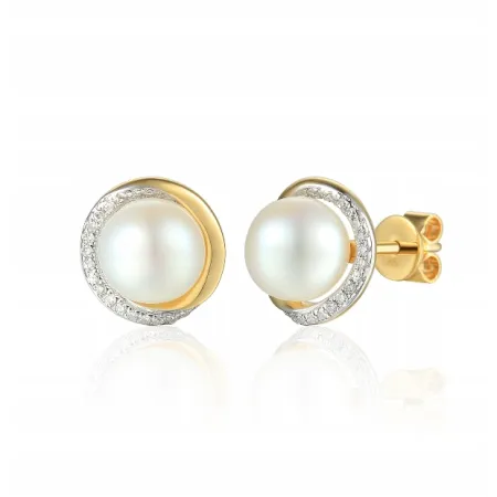 ZŁOTE 585 KOLCZYKI PERŁY DIAMENTY SZTYFT PREZENT