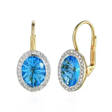 ZŁOTE 14K KOLCZYKI TOPAZ I DIAMENTY NA PREZENT