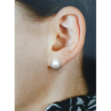 ZŁOTE ELEGANCKIE KOLCZYKI 585 PERŁY DIAMENTY