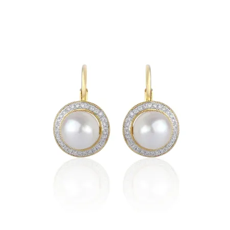 ZŁOTE KOLCZYKI PERŁY DIAMENTY PRÓBA 585 NA PREZENT