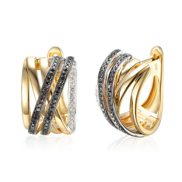 ZŁOTE ELEGANCKIE 585 KOLCZYKI CZARNE DIAMENTY