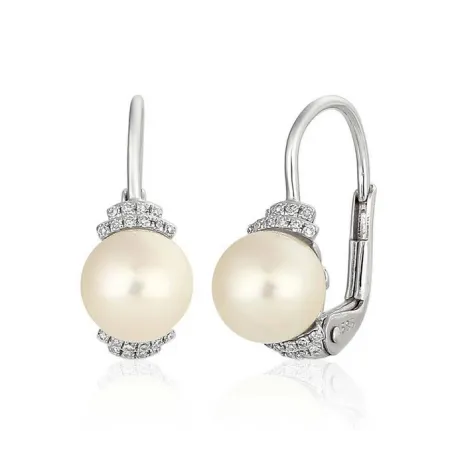 ZŁOTO BIAŁE 585 ELEGANCKIE KOLCZYKI PERŁY DIAMENTY