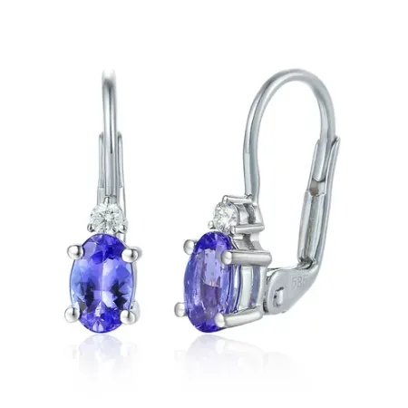 KOLCZYKI 585 TANZANIT DIAMENT PATENTKA BIAŁE ZŁOTO