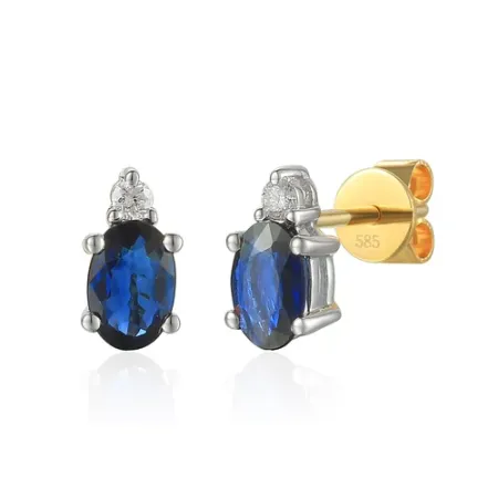 Kolczyki Szafir Diament pr 585 Sztyft na Prezent