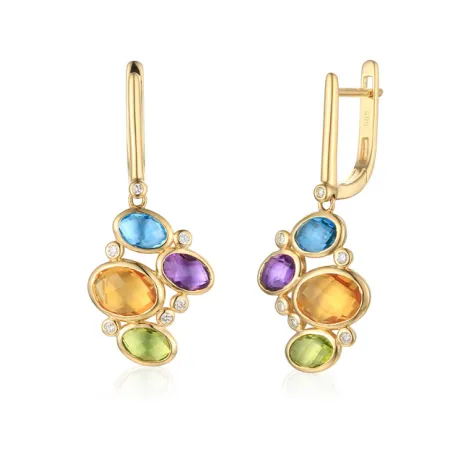 Złote 585 Kolczyki Ametyst Topaz Perydot Brylanty