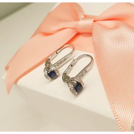 KOLCZYKI SZAFIR DIAMENTY PRÓBA 585 BIAŁE ZŁOTO