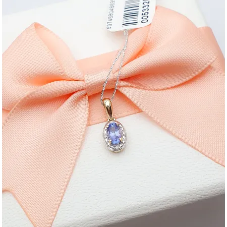 Złota 585 Zawieszka z Tanzanitem i Diamentami 