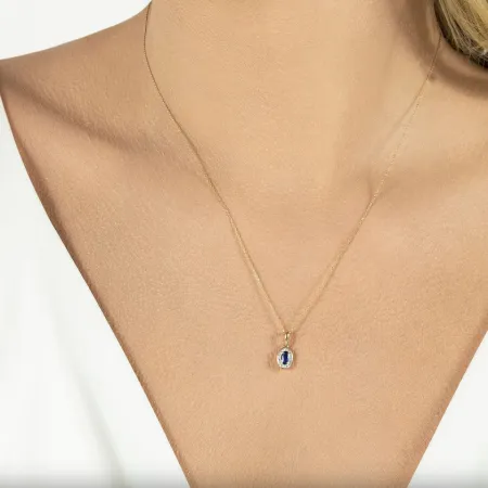 Złota 585 Zawieszka z Szafirem i Diamentami 