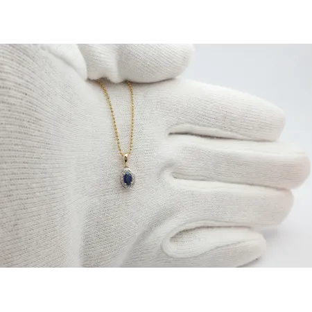 Złota 585 Zawieszka z Szafirem i Diamentami 