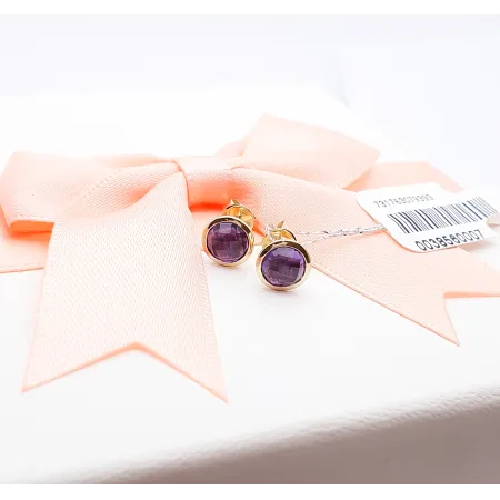  Kolczyki Sztyft Żółte Złoto 585 z Ametystem