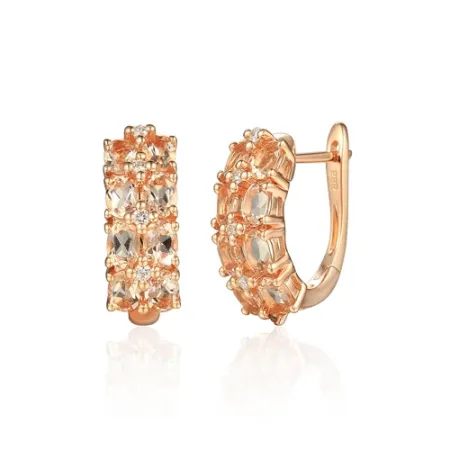 KOLCZYKI 585 MORGANIT DIAMENTY ZAPIĘCIE ANGIELSKIE