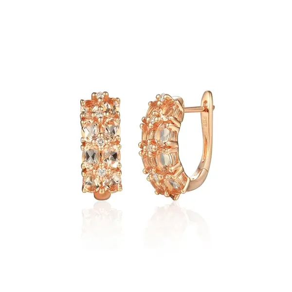 KOLCZYKI 585 MORGANIT DIAMENTY ZAPIĘCIE ANGIELSKIE