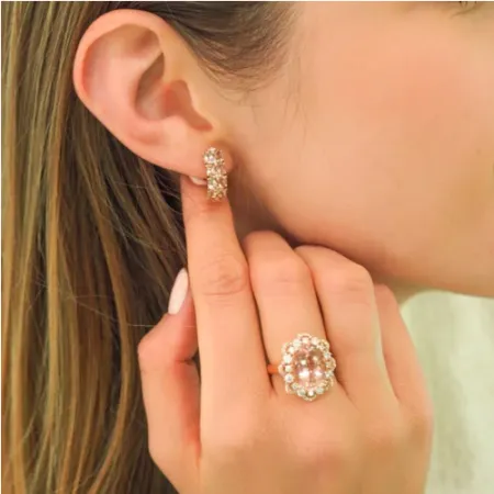 KOLCZYKI 585 MORGANIT DIAMENTY ZAPIĘCIE ANGIELSKIE