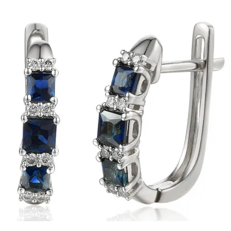 Kolczyki z Szafirami Diamentami Białe Złoto 585