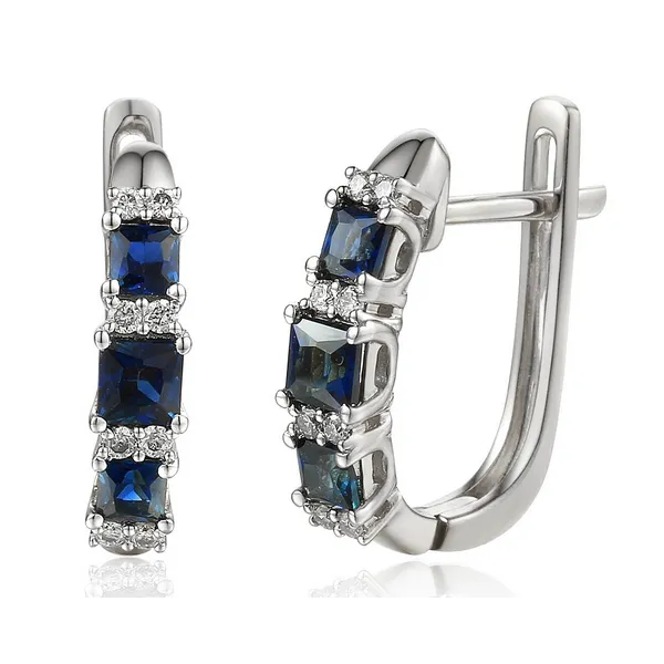 Kolczyki z Szafirami Diamentami Białe Złoto 585