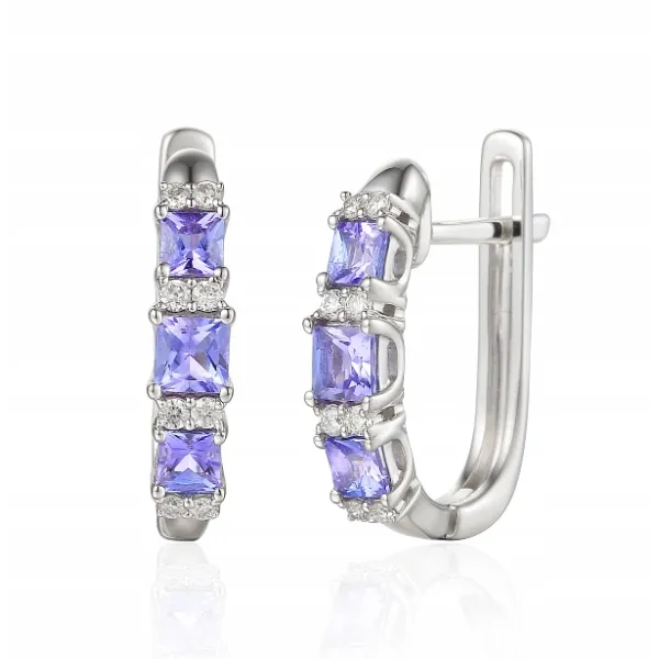 Kolczyki Tanzanit Diamenty Białe Złoto pr. 585