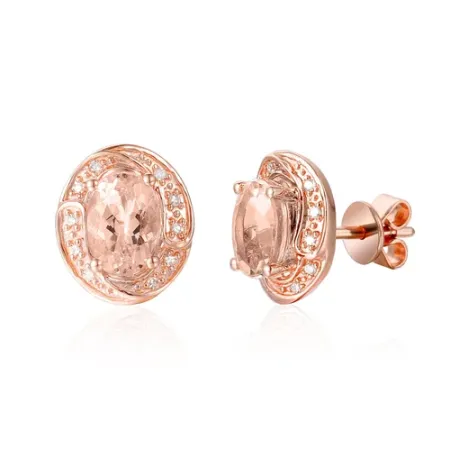 ZŁOTE 585 KOLCZYKI MORGANIT DIAMENTY SZTYFT