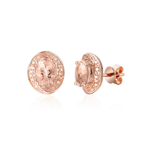 ZŁOTE 585 KOLCZYKI MORGANIT DIAMENTY SZTYFT