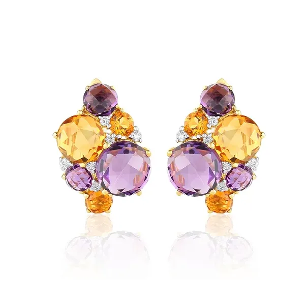 Złote Kolczyki Ametyst Cytryn Diamenty Próba 585