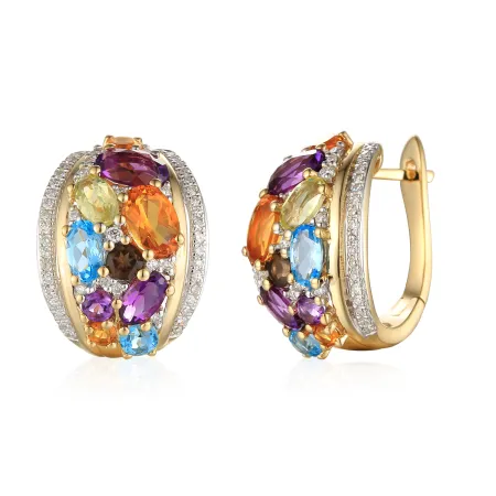 Złote Kolczyki Ametyst Topaz Cytryn Brylanty pr585
