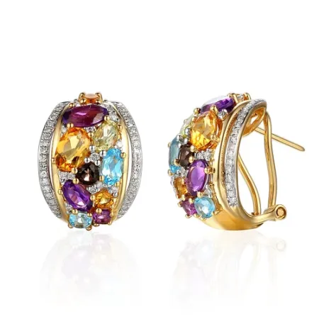 Złote Kolczyki Ametyst Topaz Cytryn Brylanty pr585
