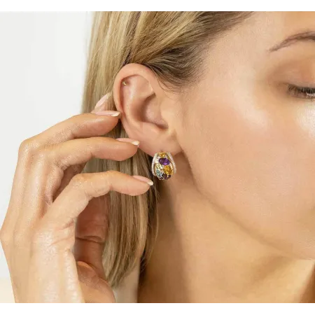 Złote Kolczyki Ametyst Topaz Cytryn Brylanty pr585