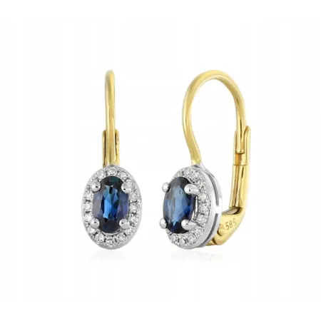 ZŁOTE 585 KOLCZYKI SZAFIR DIAMENTY PATENTKA