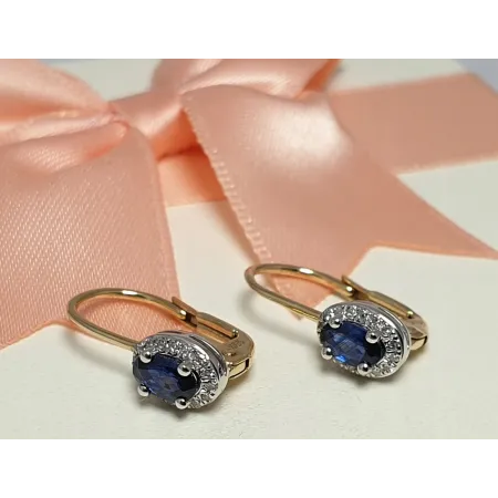 ZŁOTE 585 KOLCZYKI SZAFIR DIAMENTY PATENTKA