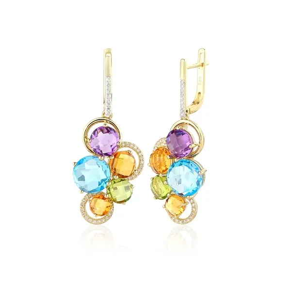 Złote 585 Kolczyki Ametyst Topaz Cytryn Brylanty