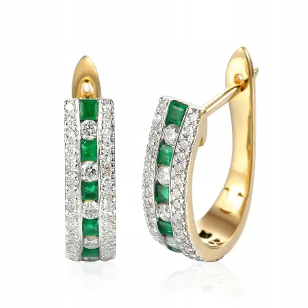 ZŁOTE KOLCZYKI SZMARAGDY DIAMENTY PRÓBA 585